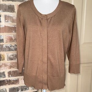 Coldwater Creek Camel Silk Cotton 3/4 Sleeve Cardigan Neutral Minimalist Sz XL